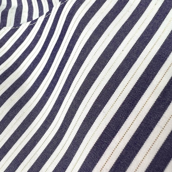 Chicos Sz 2 Large Gold Pin Stripe Metallic Blue Blouse Shirt Top Formal Dinner - Picture 7 of 10